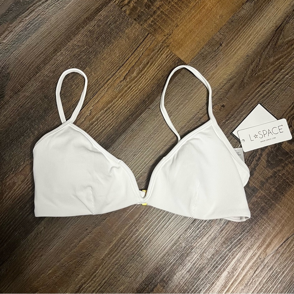 L Space Ribbed‎ Helena Bikini Top White XS Adjustable Strap No Wire NWT - Picture 2 of 4
